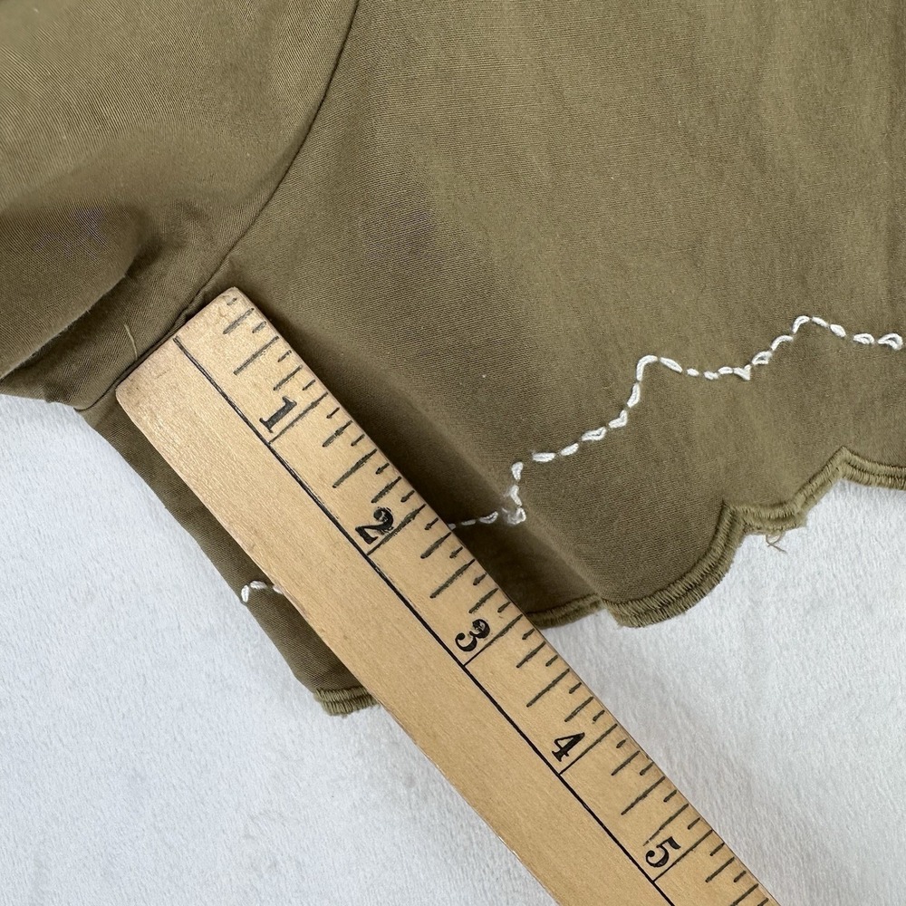 Anthropologie Scallop-Hem Shorts Size Medium Green Elastic Waist Pull On Cotton - Picture 9 of 10